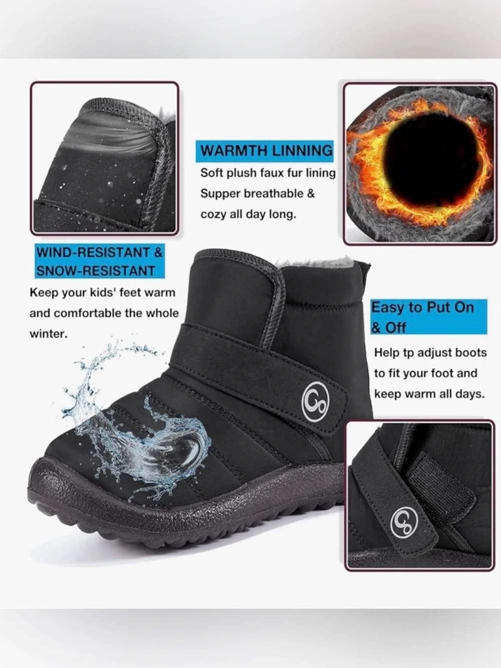 Aomigoct Snow Bootie Waterproof 10 Toddler Little Kid Boot Black